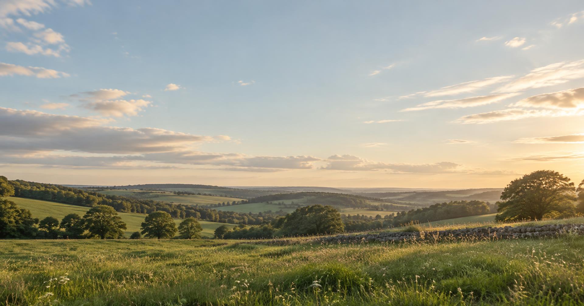 Open pasture beneath a soft evening sky